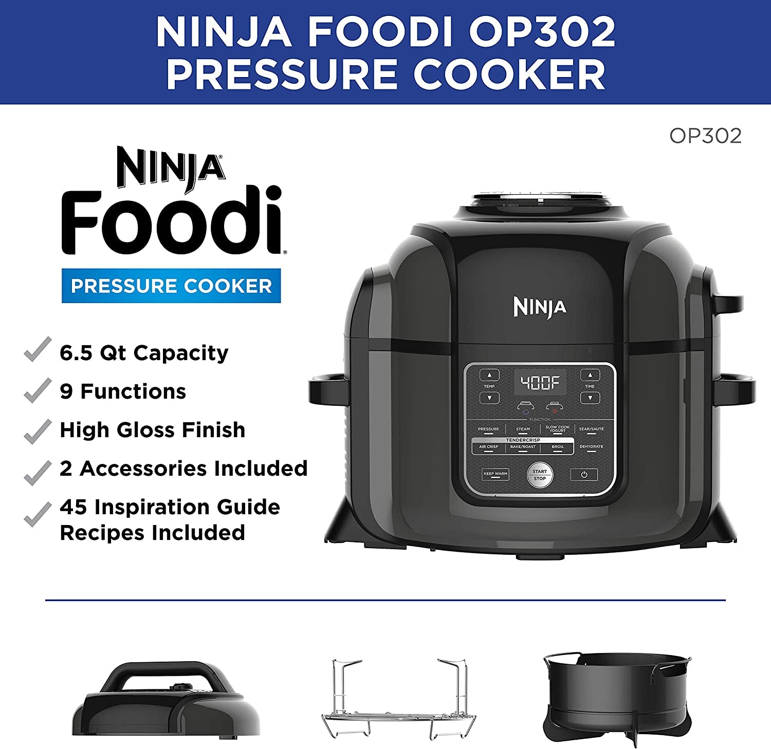 Ninja Foodi 6.5 Qt. 14-in-1 Pressure Cooker Steam Fryer with SmartLid, that  Air Fries, Proofs & More, with 2-Layer Capacity, 4.6 Qt. Crisp Plate & 25  Recipes, Silver/Black 